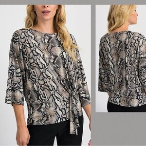 Joseph Ribkoff Snakeskin Tie Front Top Blouse Women’s 8 Beige Animal Print
